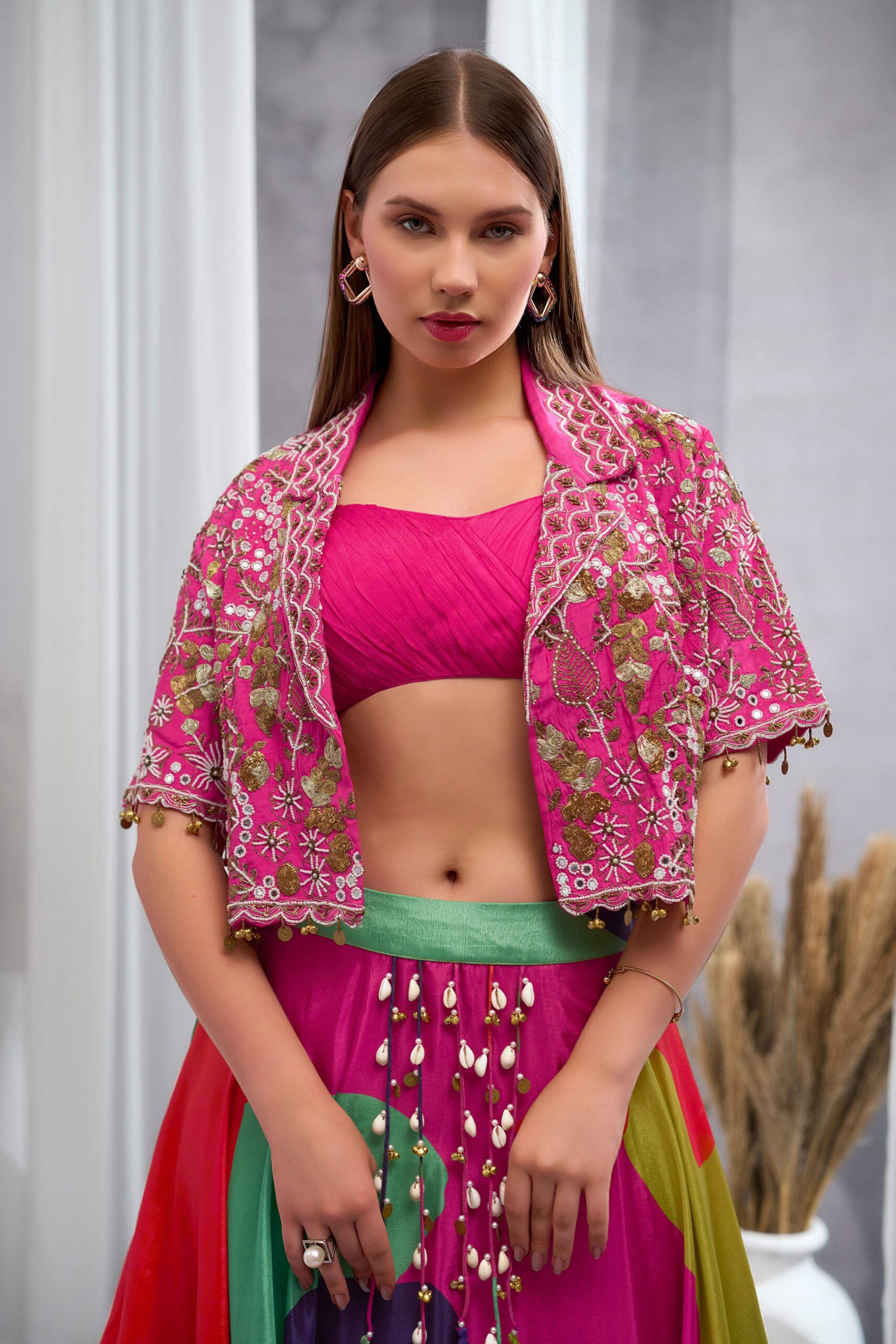 Rizabella Women Noor Multicolor Printed Skirt Set with sort Jacket - Image 6