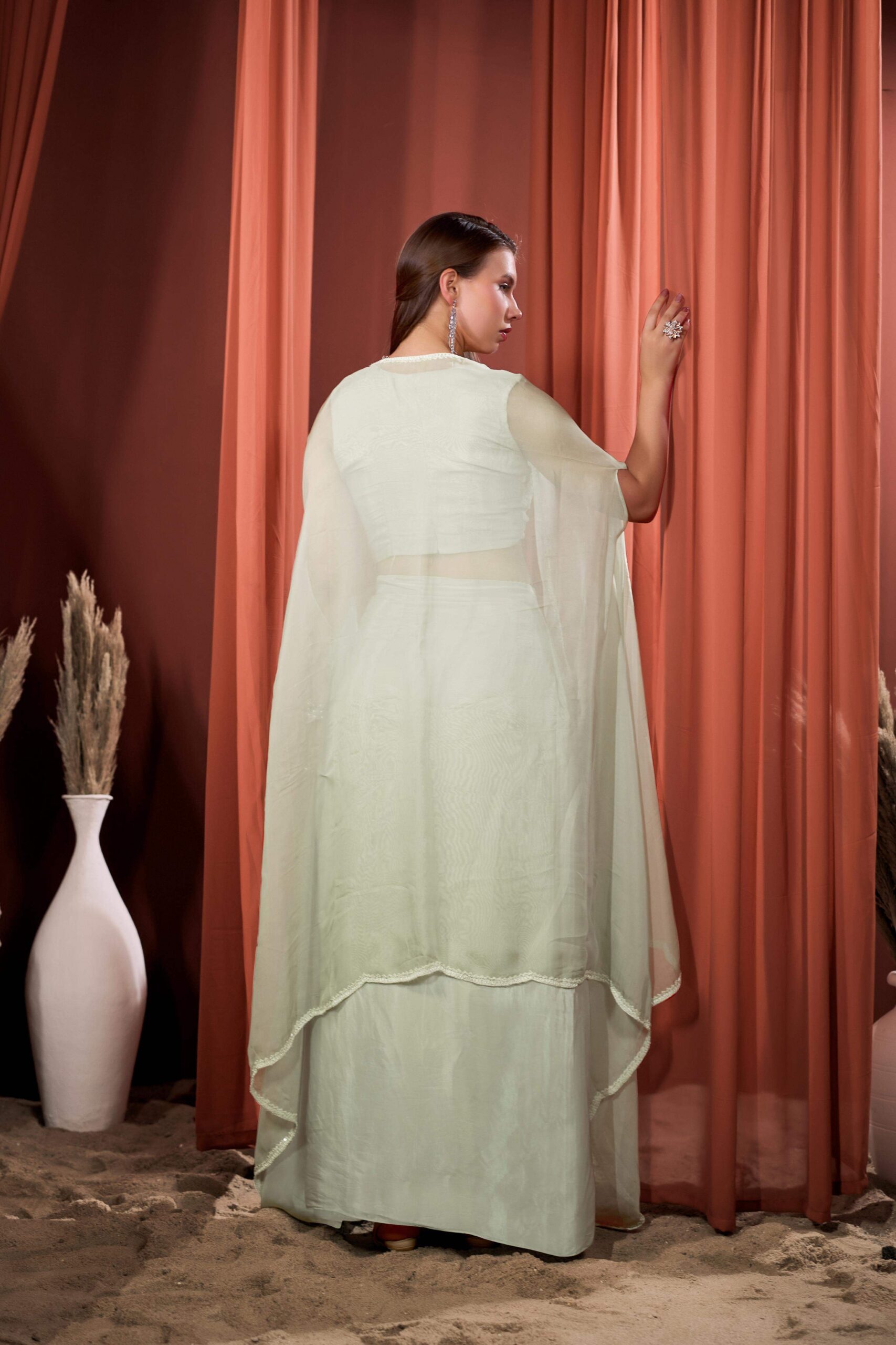 RIZABELLA Women Veda Embroidered Drape Set with Cape - Image 3