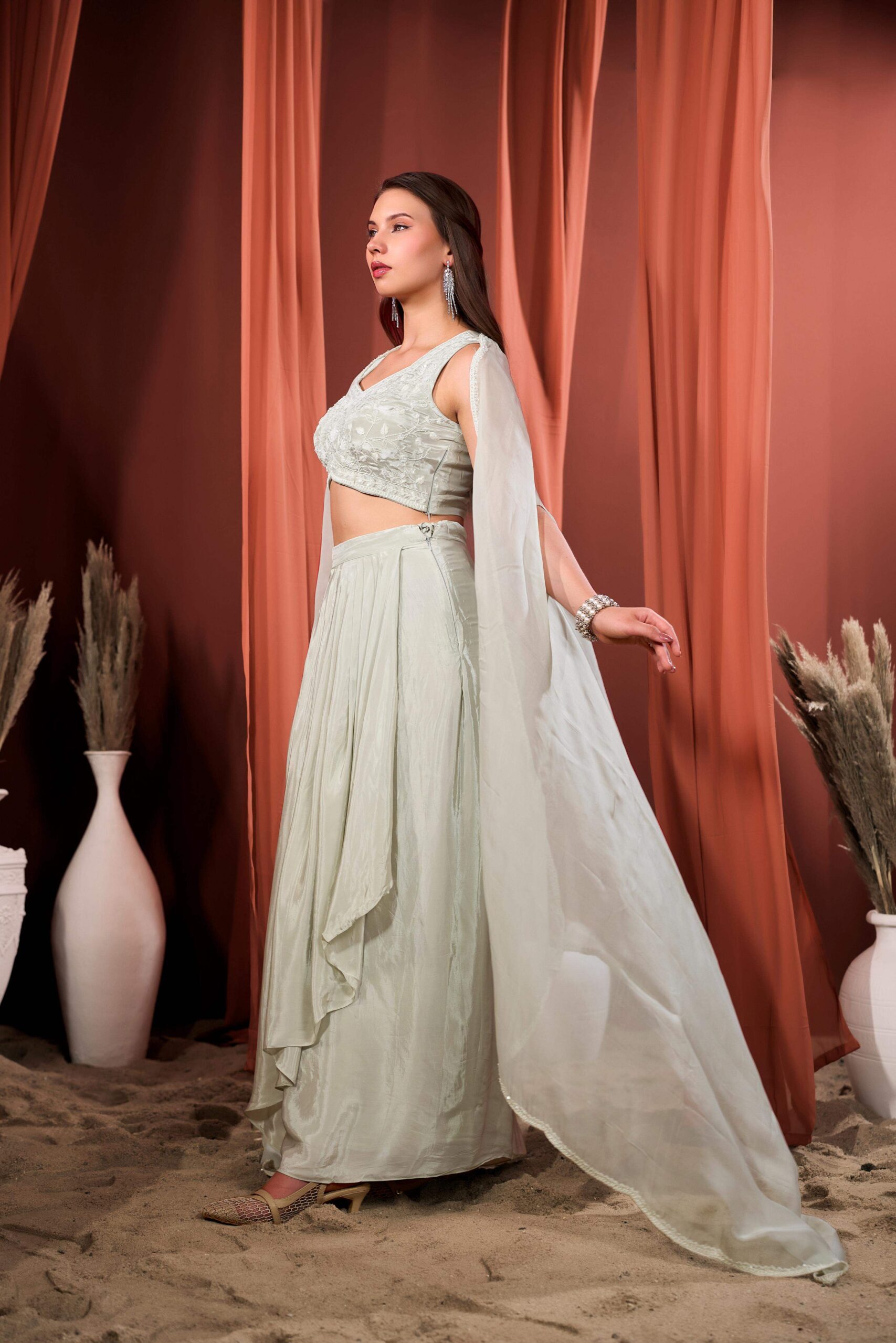 RIZABELLA Women Veda Embroidered Drape Set with Cape - Image 5