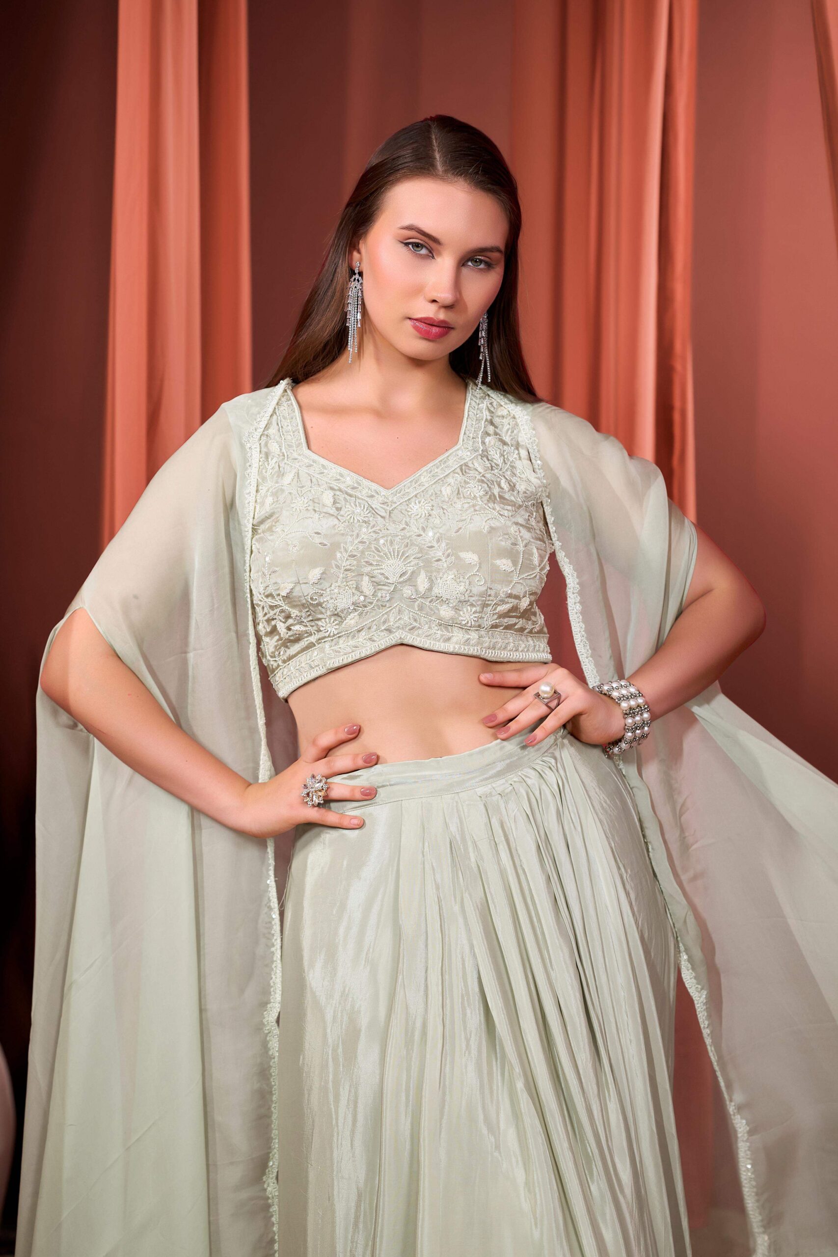 RIZABELLA Women Veda Embroidered Drape Set with Cape - Image 6