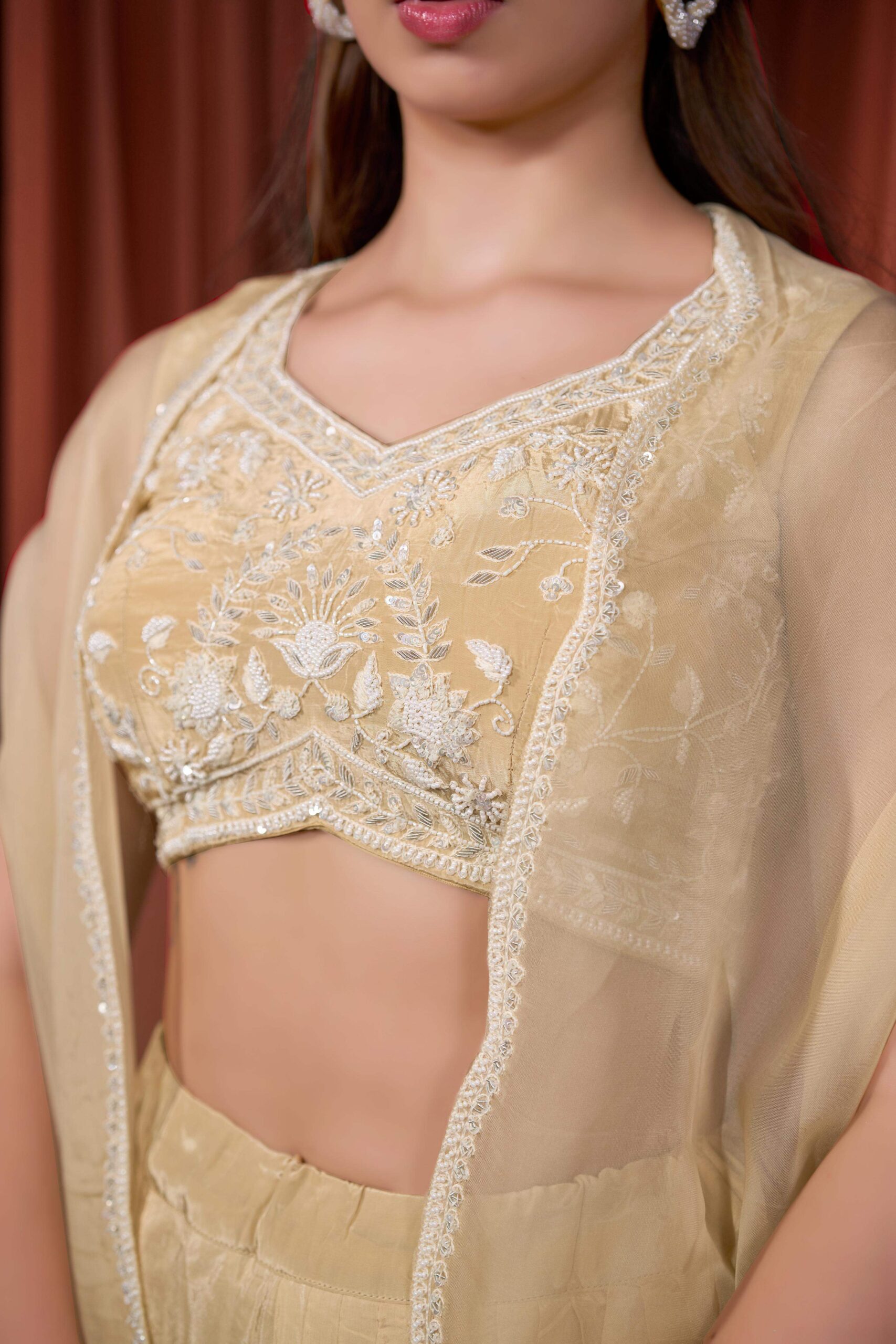 RIZABELLA Women Veda Embroidered Drape Set with Cape - Image 2