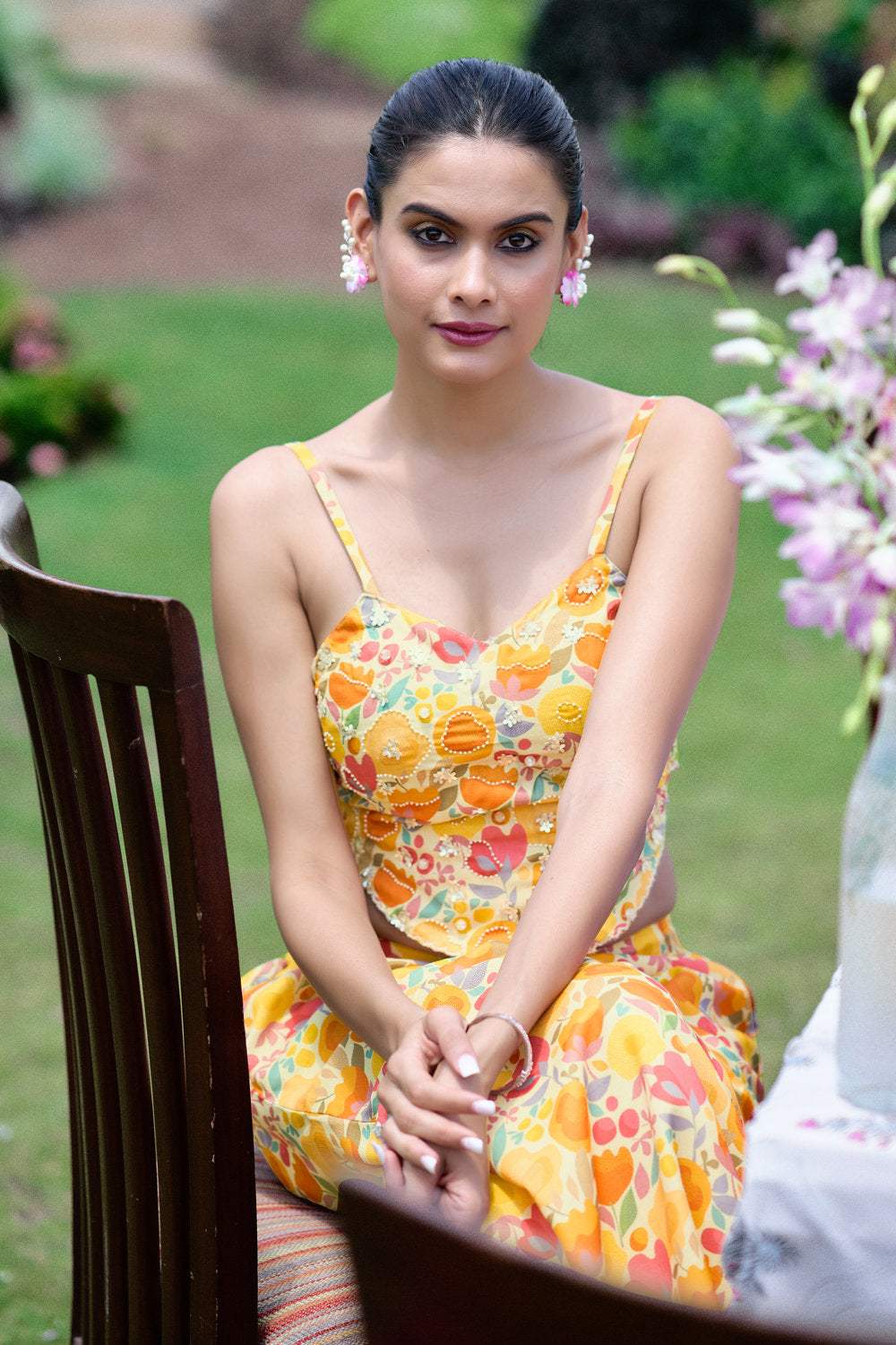 Floral Embroidered Co-ord Set - Yellow- Orange - Image 8