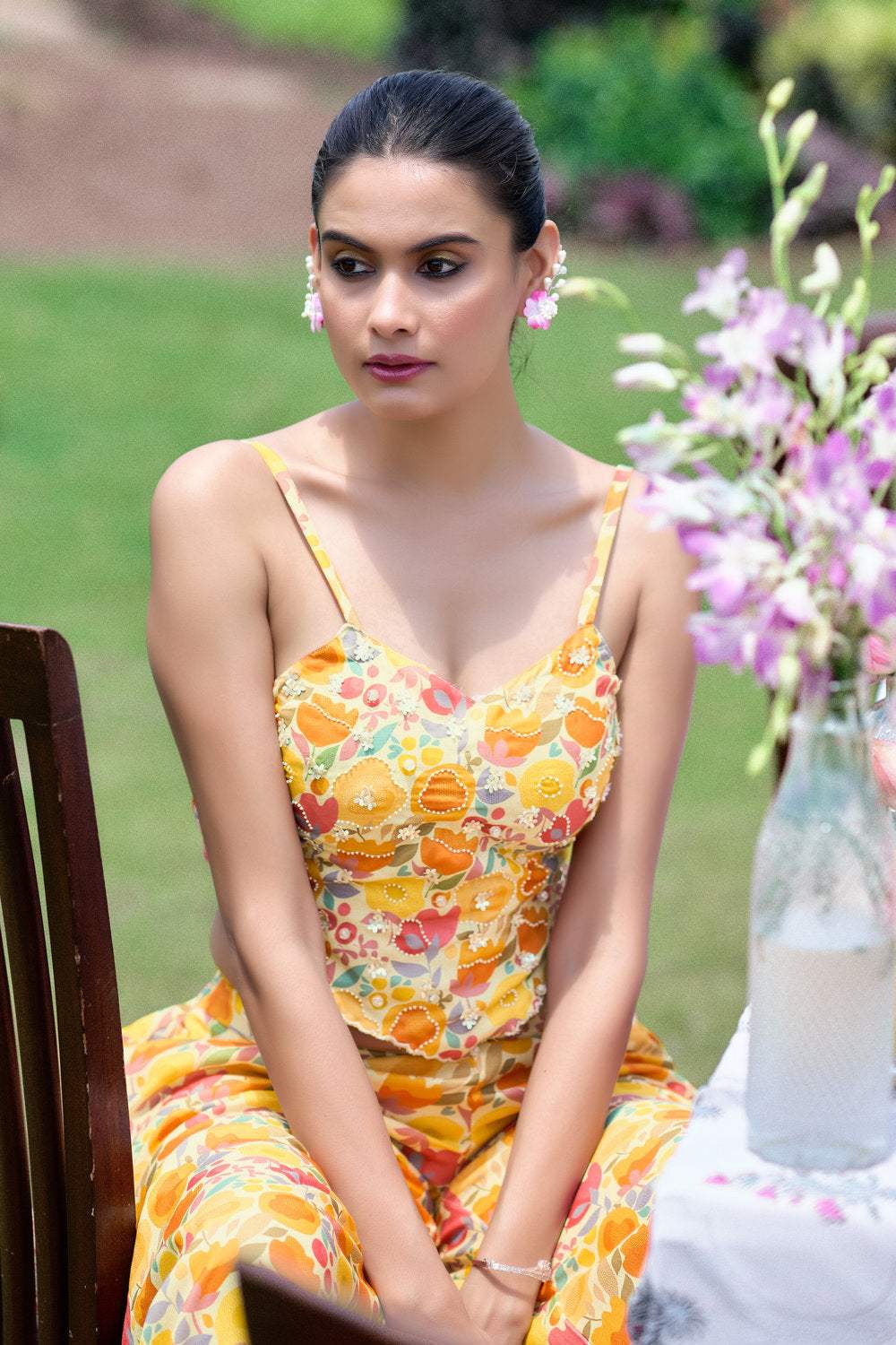 Floral Embroidered Co-ord Set - Yellow- Orange - Image 7