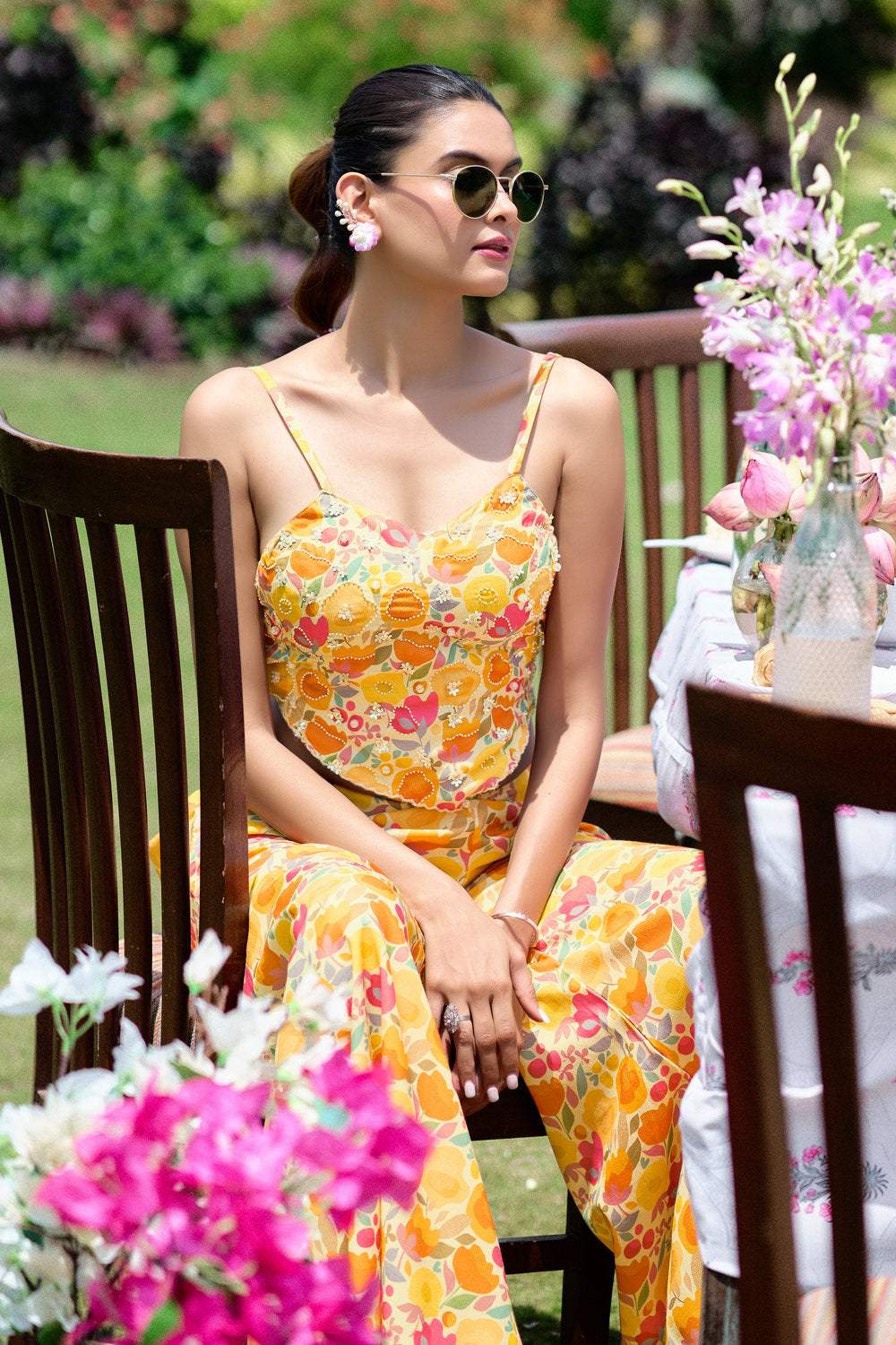 Floral Embroidered Co-ord Set - Yellow- Orange - Image 5