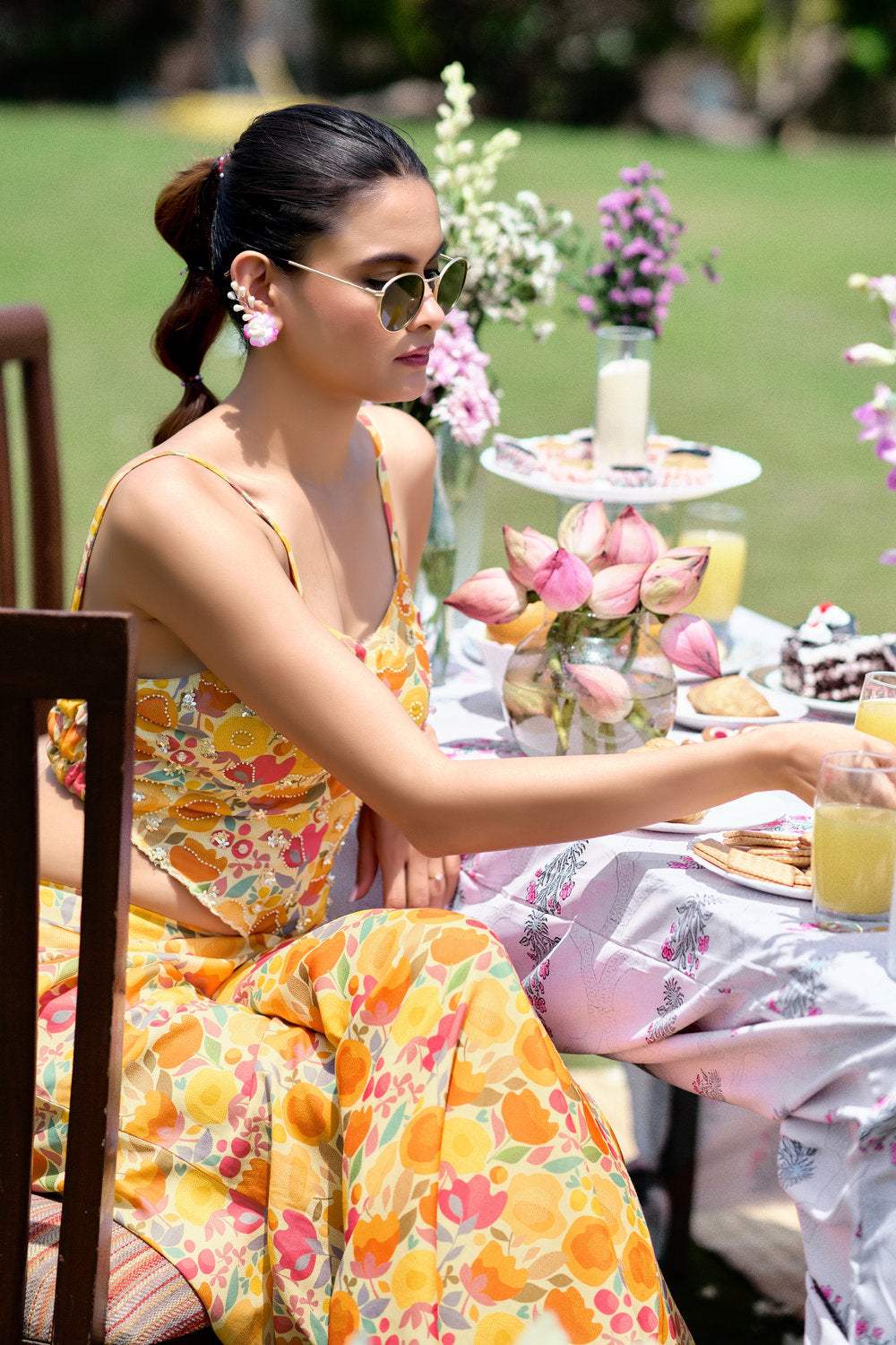 Floral Embroidered Co-ord Set - Yellow- Orange - Image 6