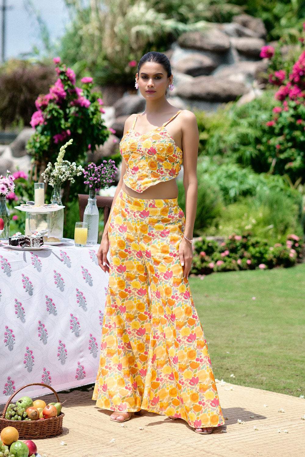 Floral Embroidered Co-ord Set - Yellow- Orange - Image 4