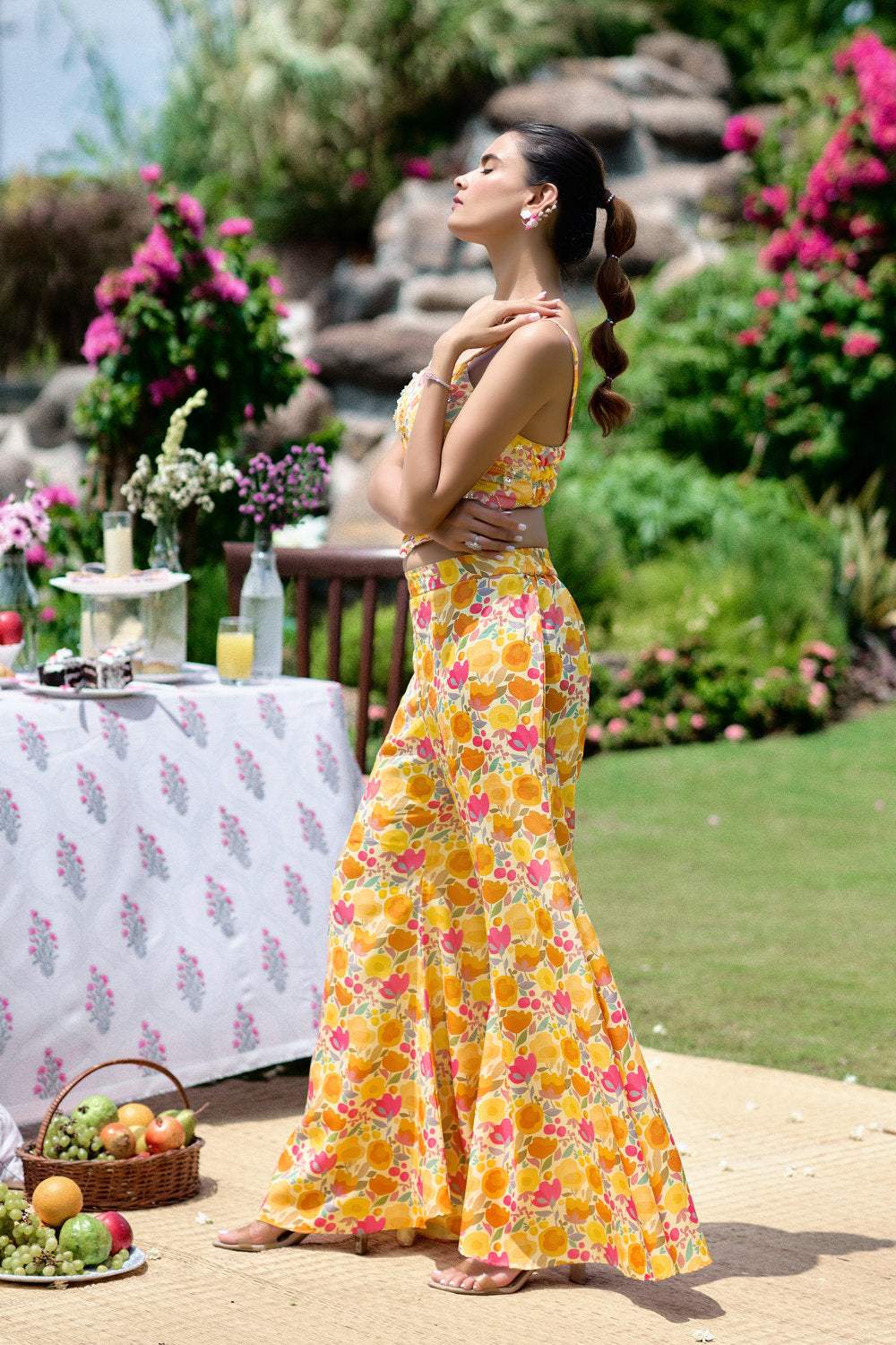 Floral Embroidered Co-ord Set - Yellow- Orange - Image 2