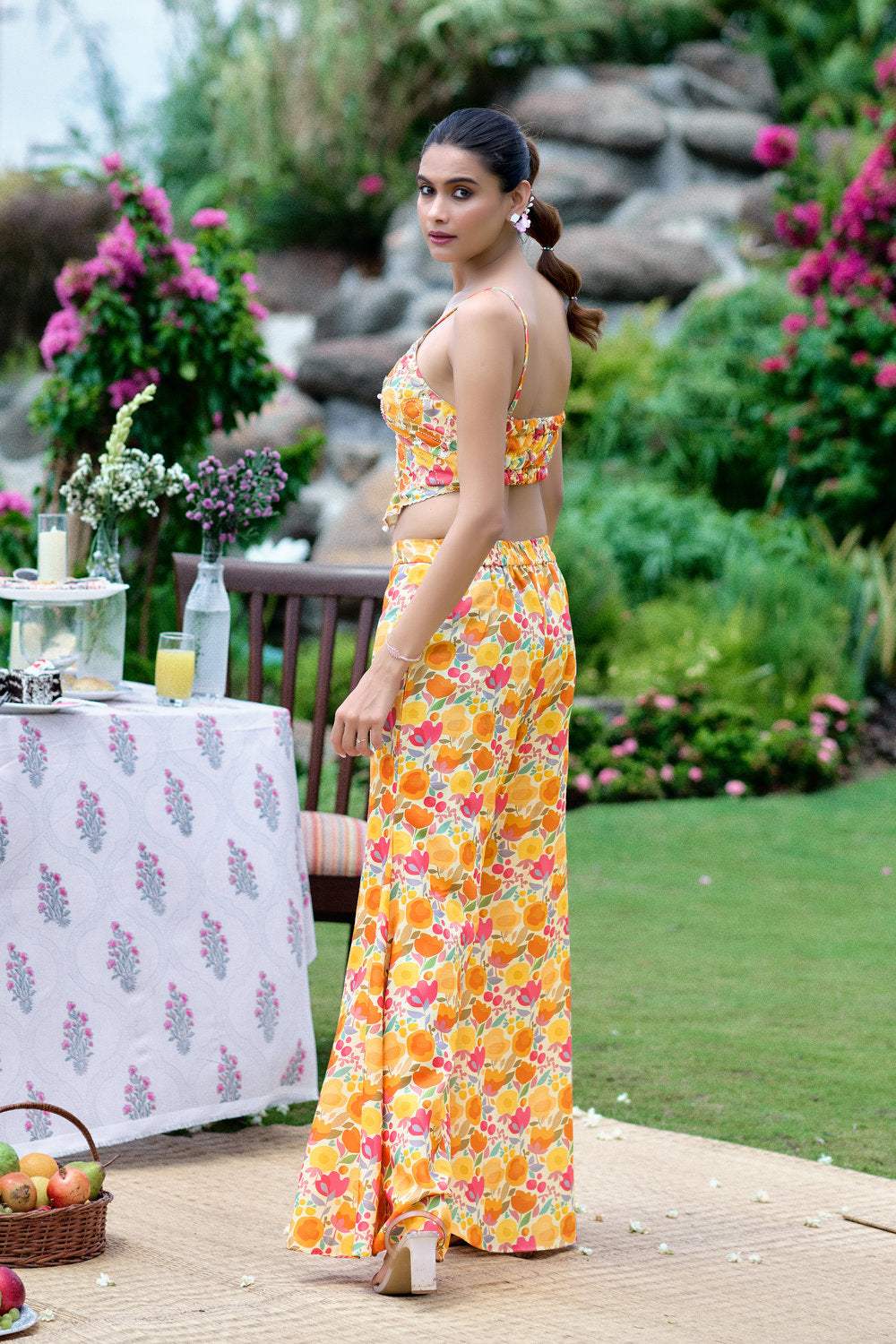 Floral Embroidered Co-ord Set - Yellow- Orange - Image 3
