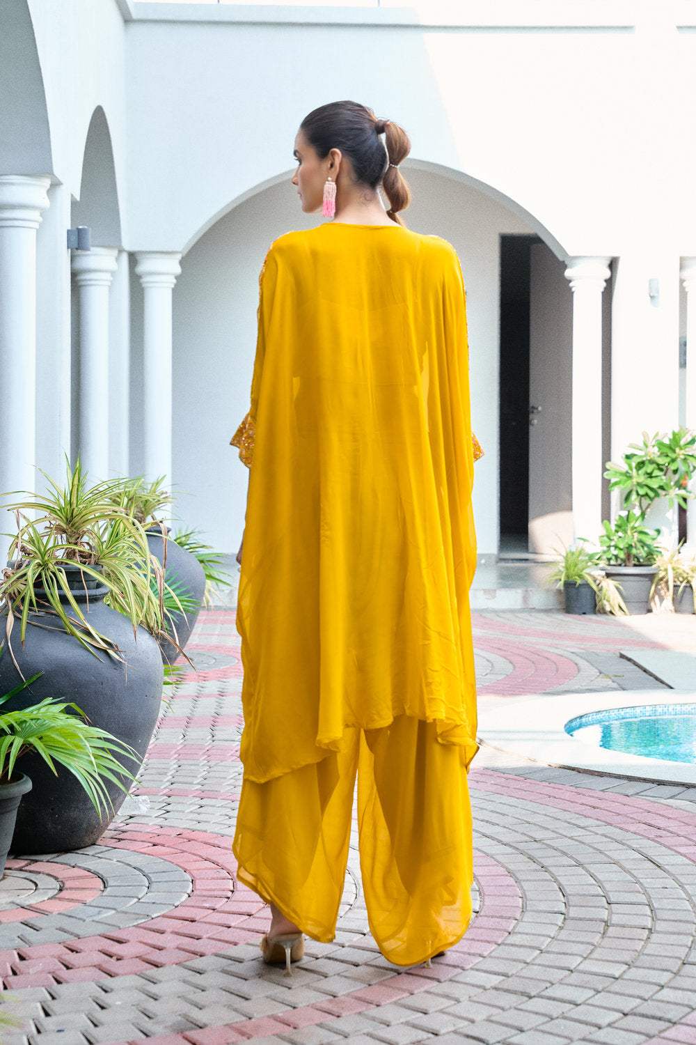 Yellow Mirror Work Kaftan Set - Image 2
