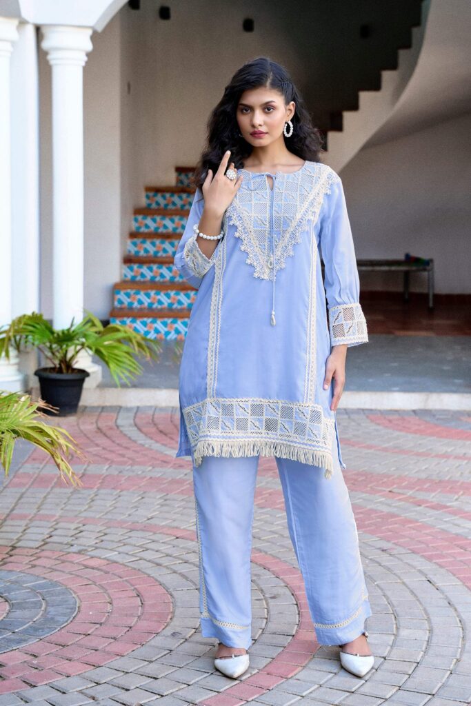 Pastel Charm Crochet Co-ord Set - Sky