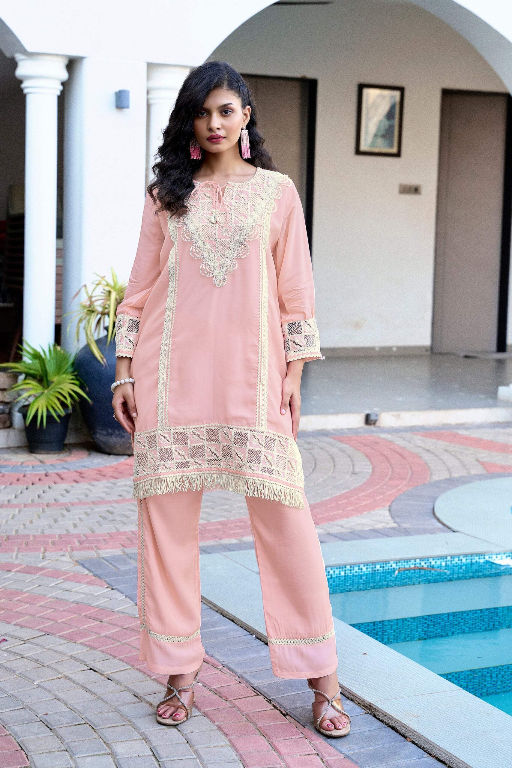 Pastel Charm Crochet Co-ord Set - Peach