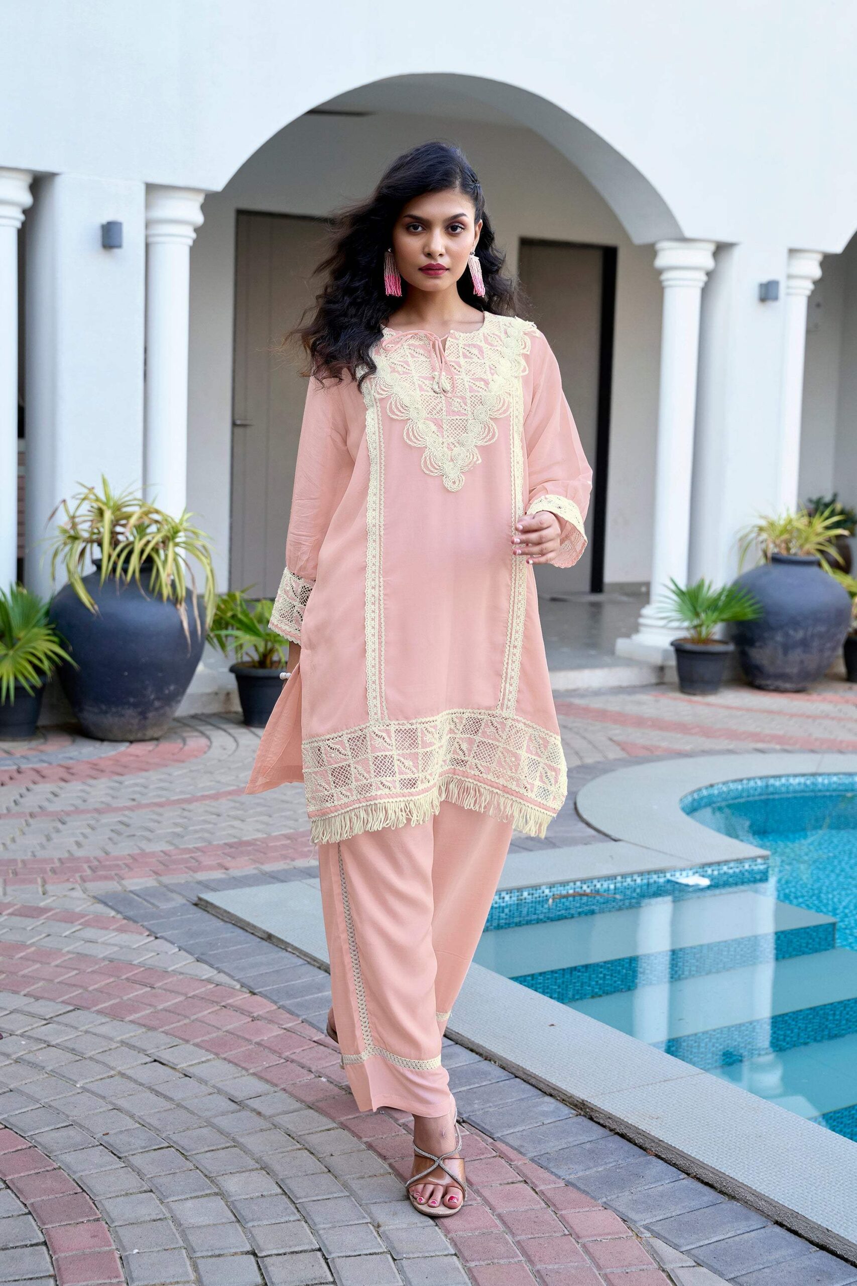 Pastel Charm Crochet Co-ord Set - Peach - Image 2