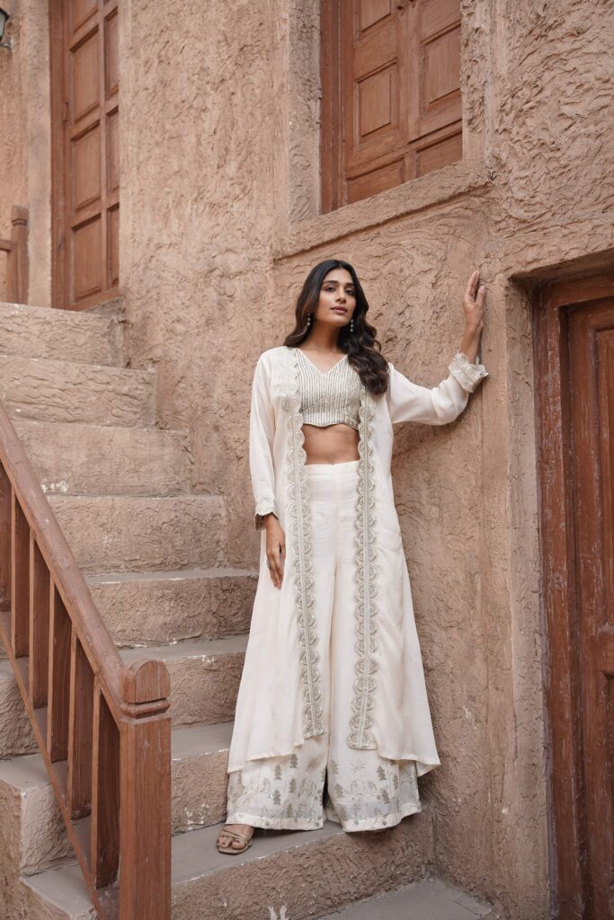 Signature Embroidered Blouse & Jacket Set
