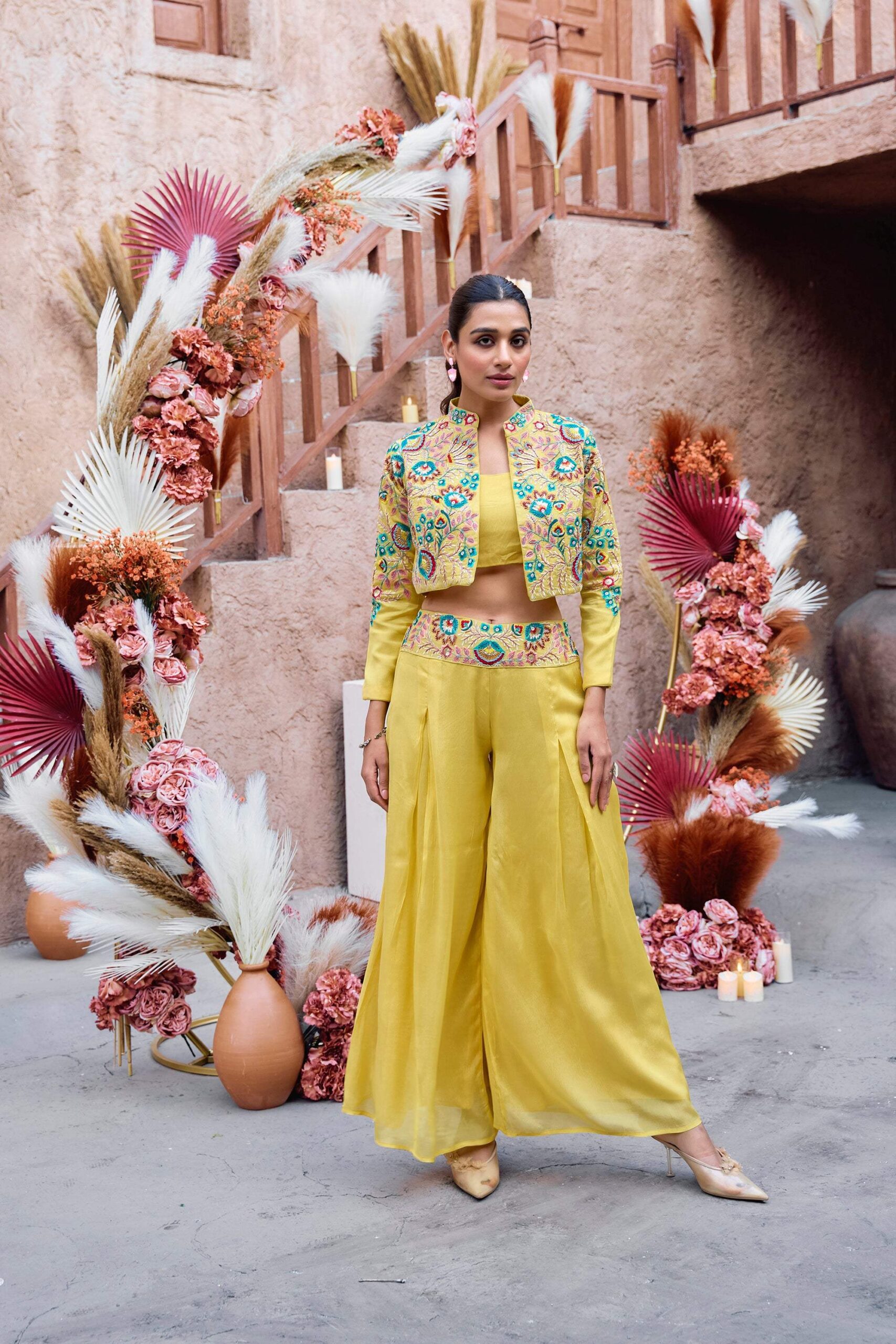 Embroidered jacket- palazzo three-piece - Image 3