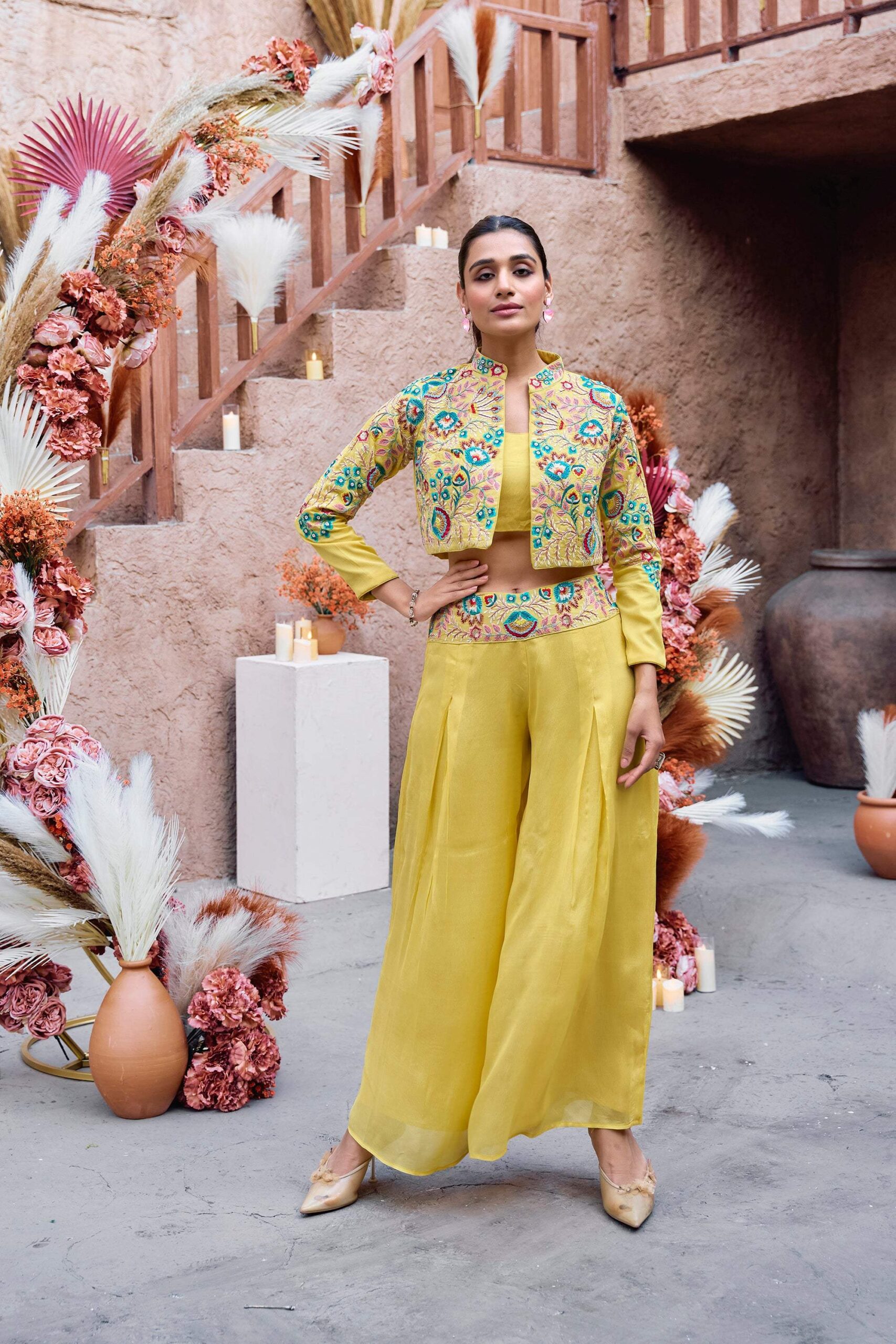 Embroidered jacket- palazzo three-piece - Image 4