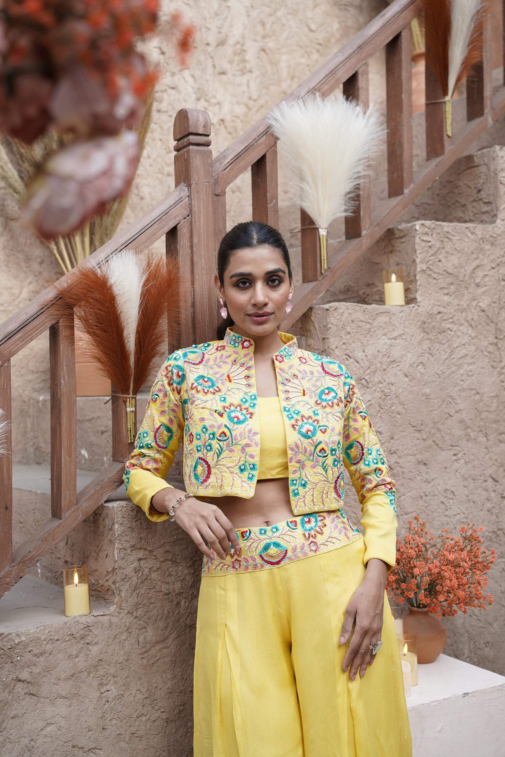 Embroidered jacket- palazzo three-piece - Image 5
