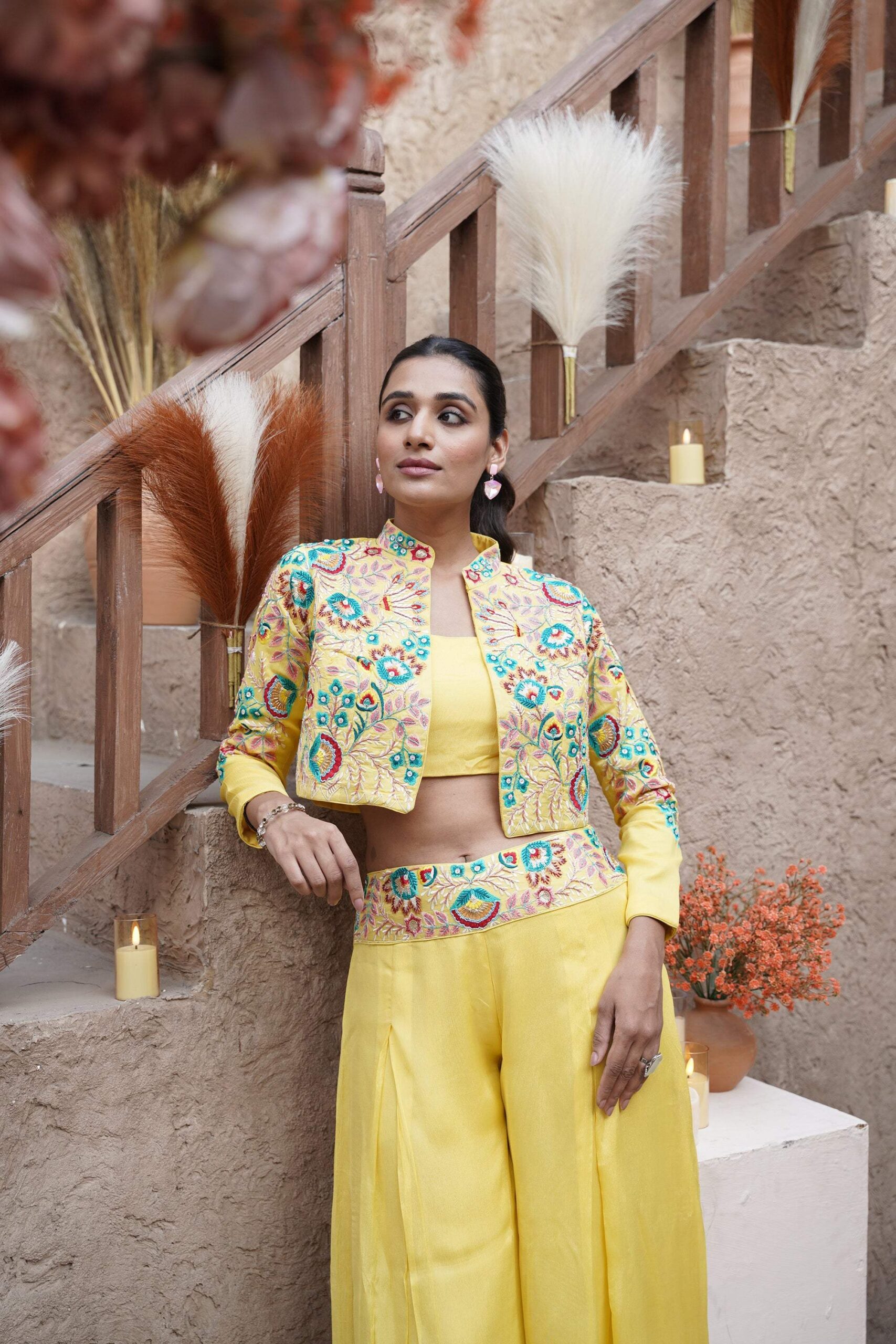 Embroidered jacket- palazzo three-piece - Image 2