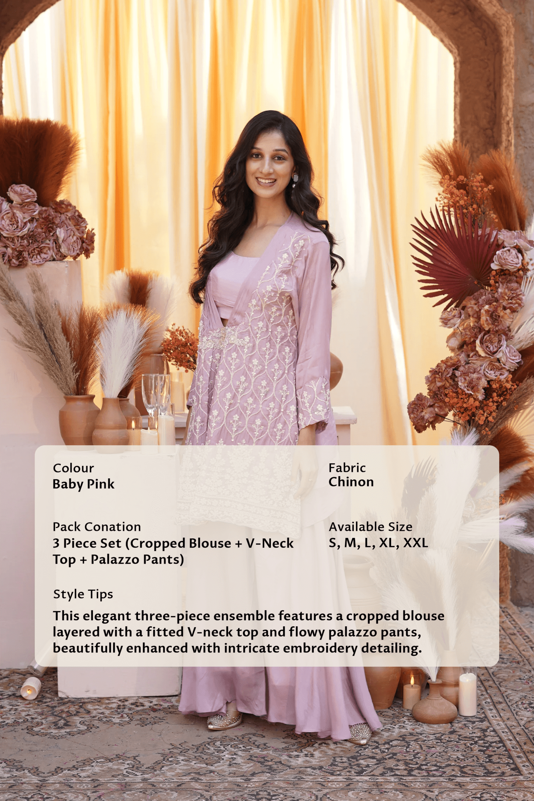 Embroidered top- palazzo three-piece set - Image 6