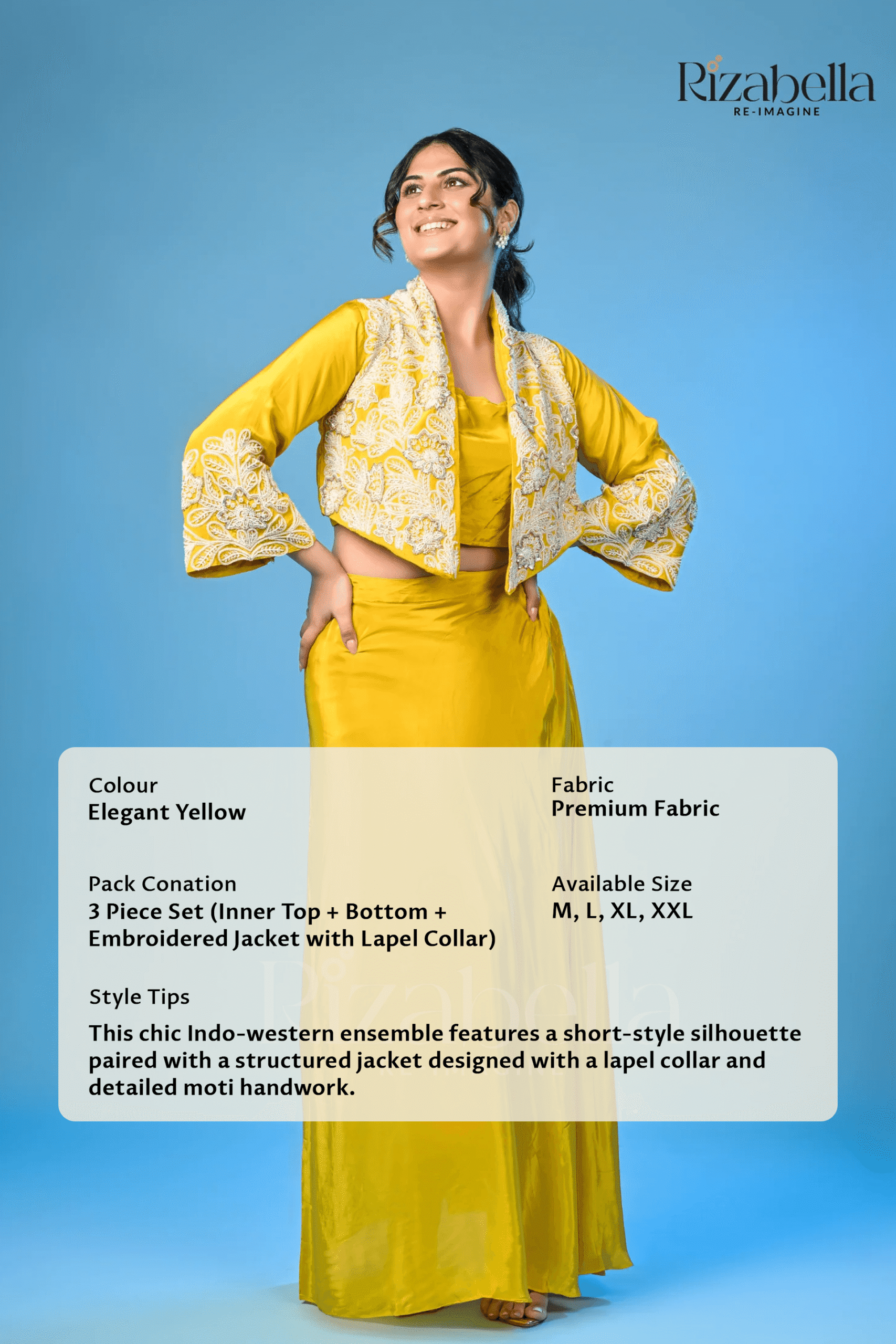 Yellow jacket set with white Moti Handwork - Image 5