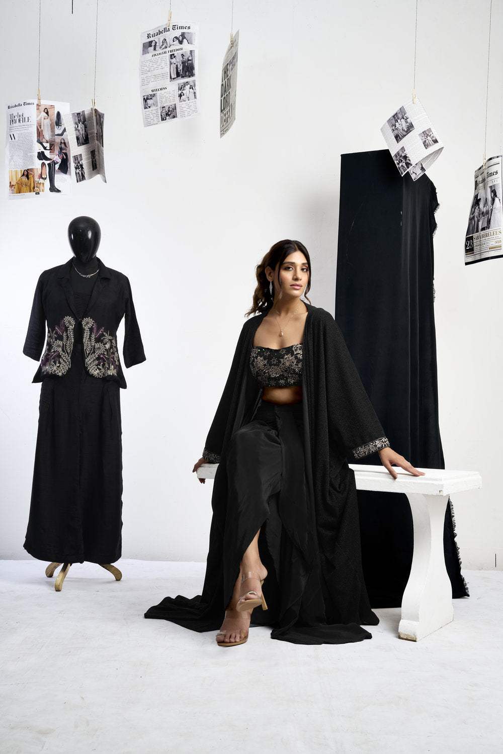 Embroidered Blouse With Cape & Drape Skirt - Image 10